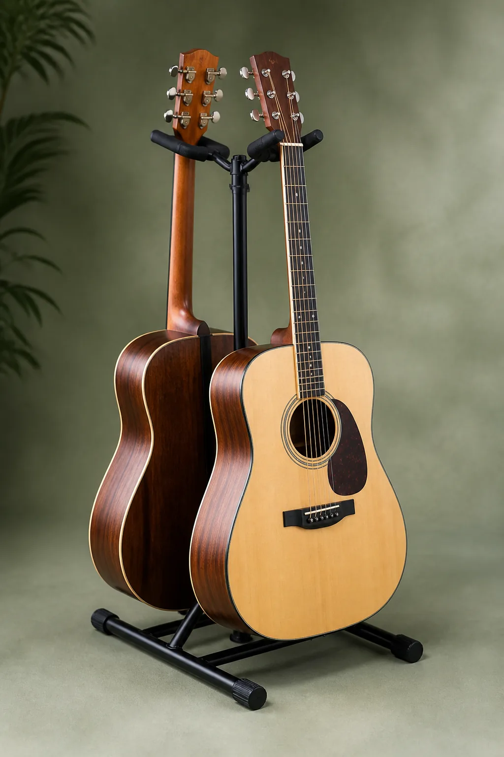 Dual guitar floor stand with two acoustics
