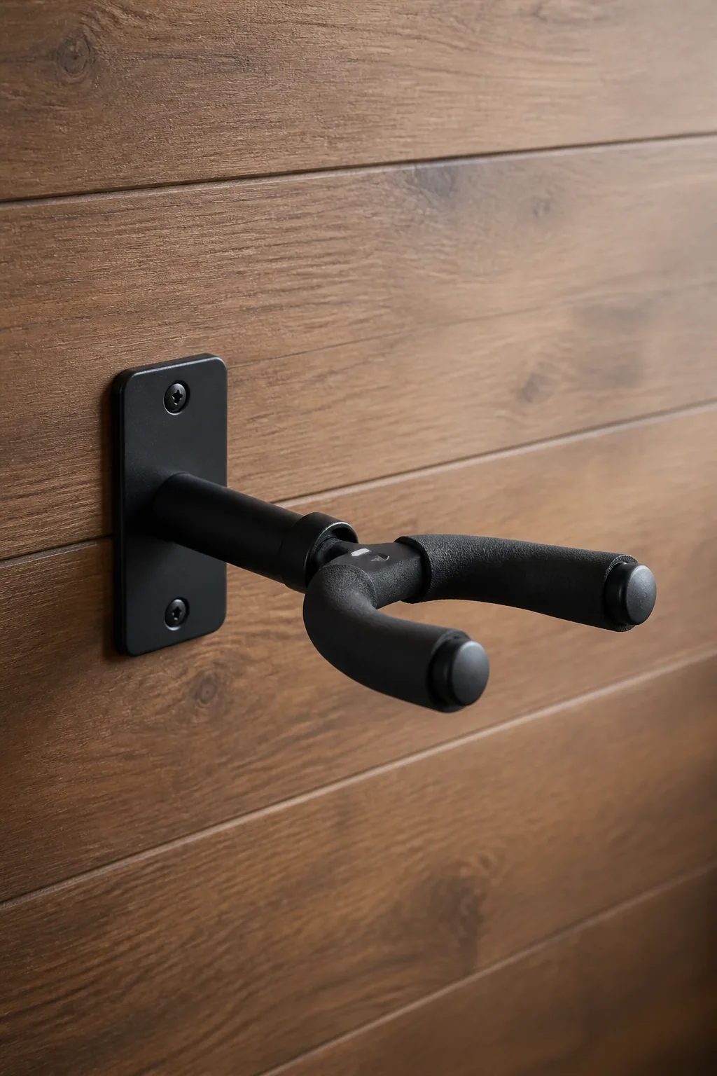 Wall-mounted guitar hanger with foam cradles
